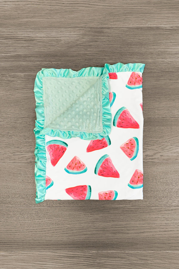 Mint Watermelon Minky Blanket - Sparkle in Pink