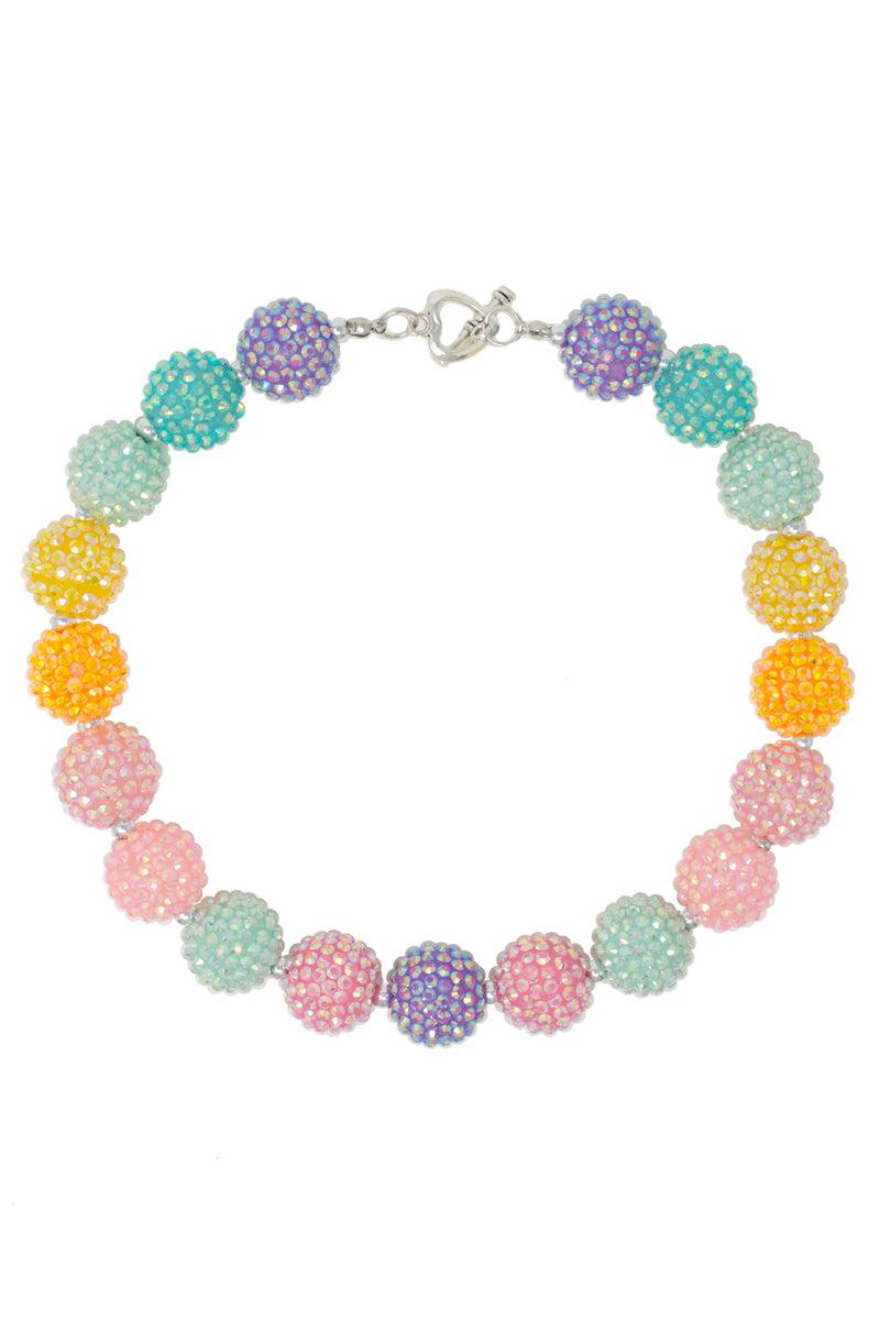 Pastel Rainbow Rhinestone Bubblegum Necklace - Sparkle in Pink