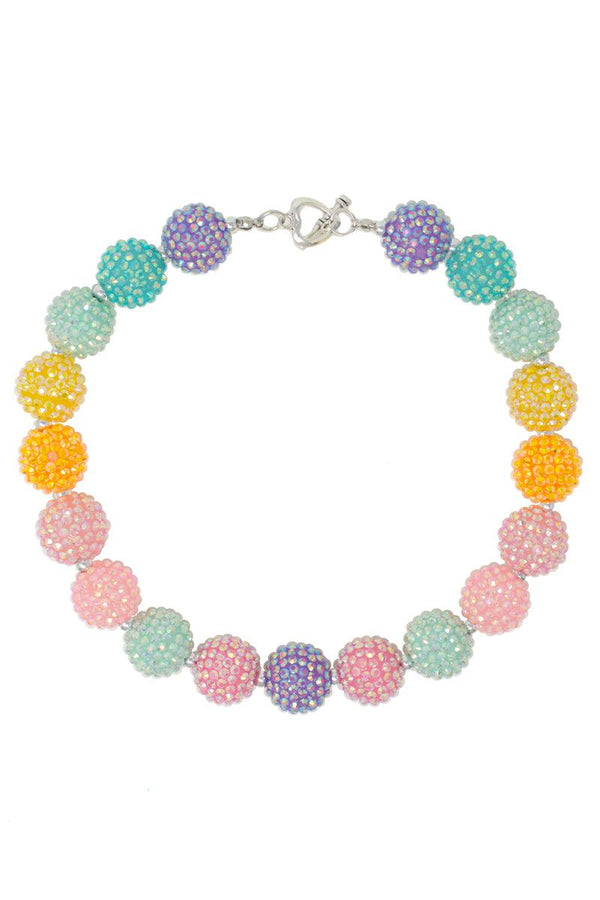 Pastel Rainbow Rhinestone Bubblegum Necklace - Sparkle in Pink