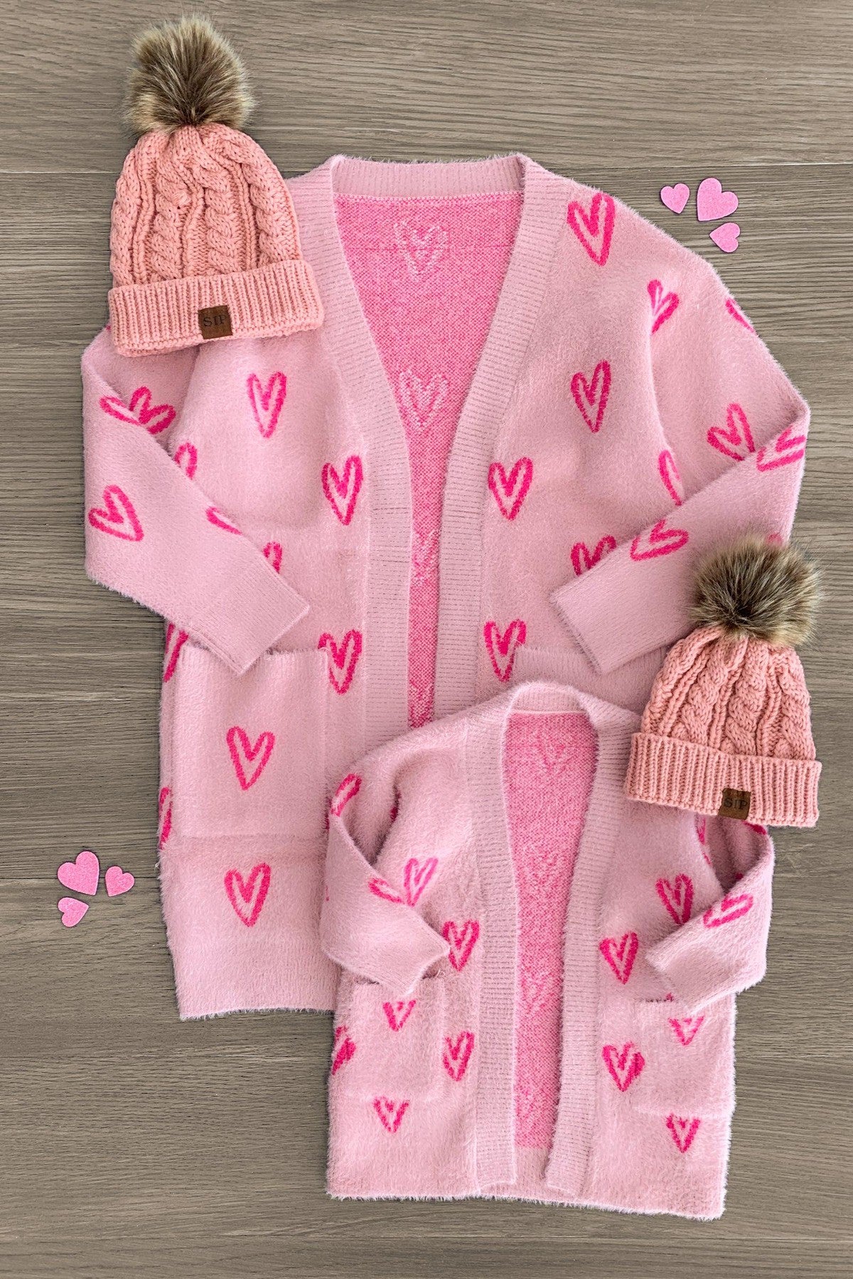 Mom & Me - Pink Heart Cardigan - Sparkle in Pink