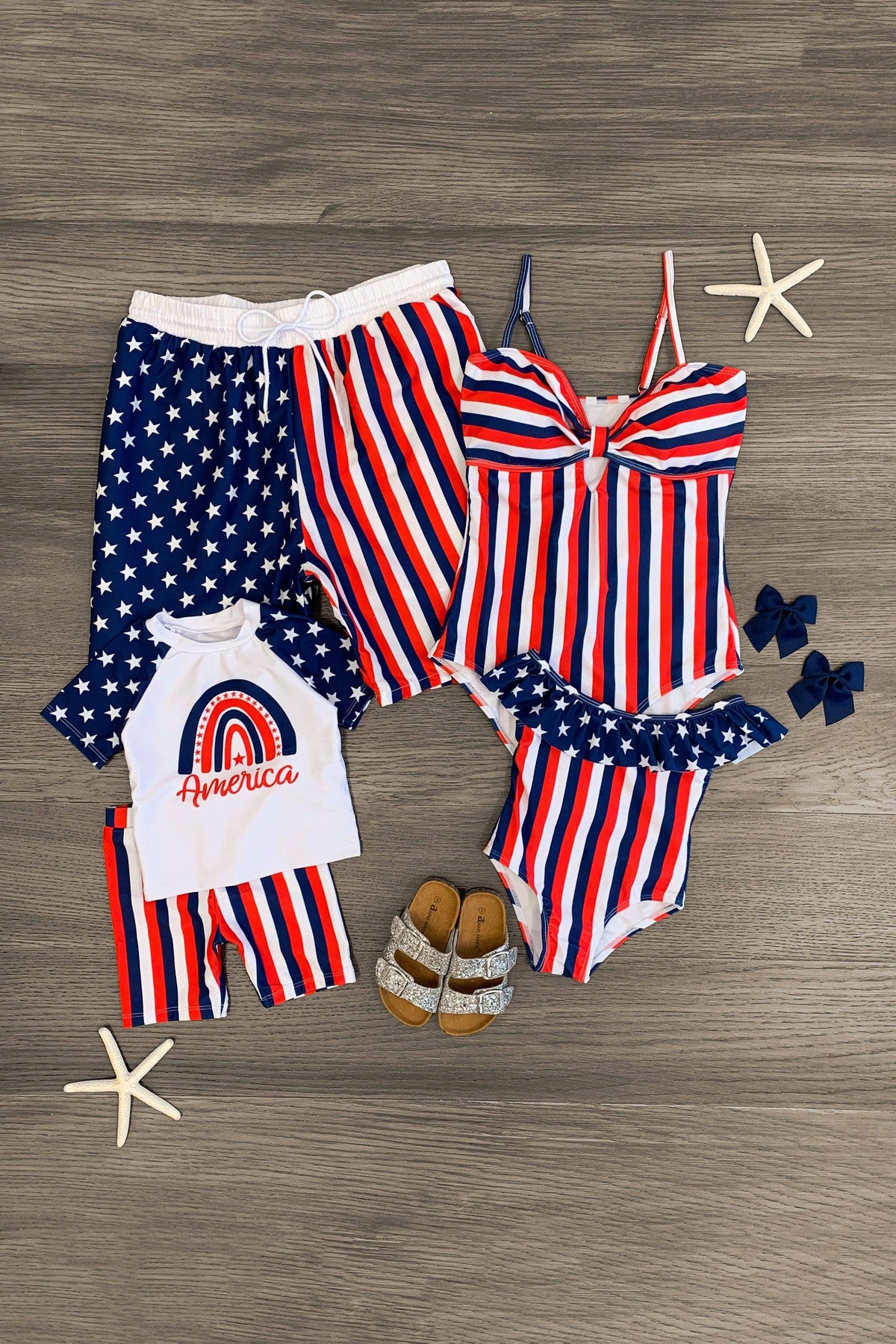 Cute USA Flag Style Stars Stripes 2 Piece swimming bathing suits