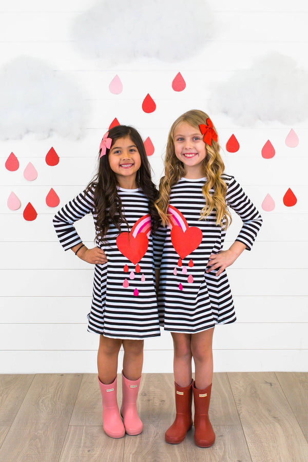 BEST FRIENDS Heart Rainbow Stripe Dress - Sparkle in Pink