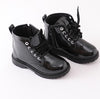 Black Glitter Lace-Up Combat Boots - Sparkle in Pink