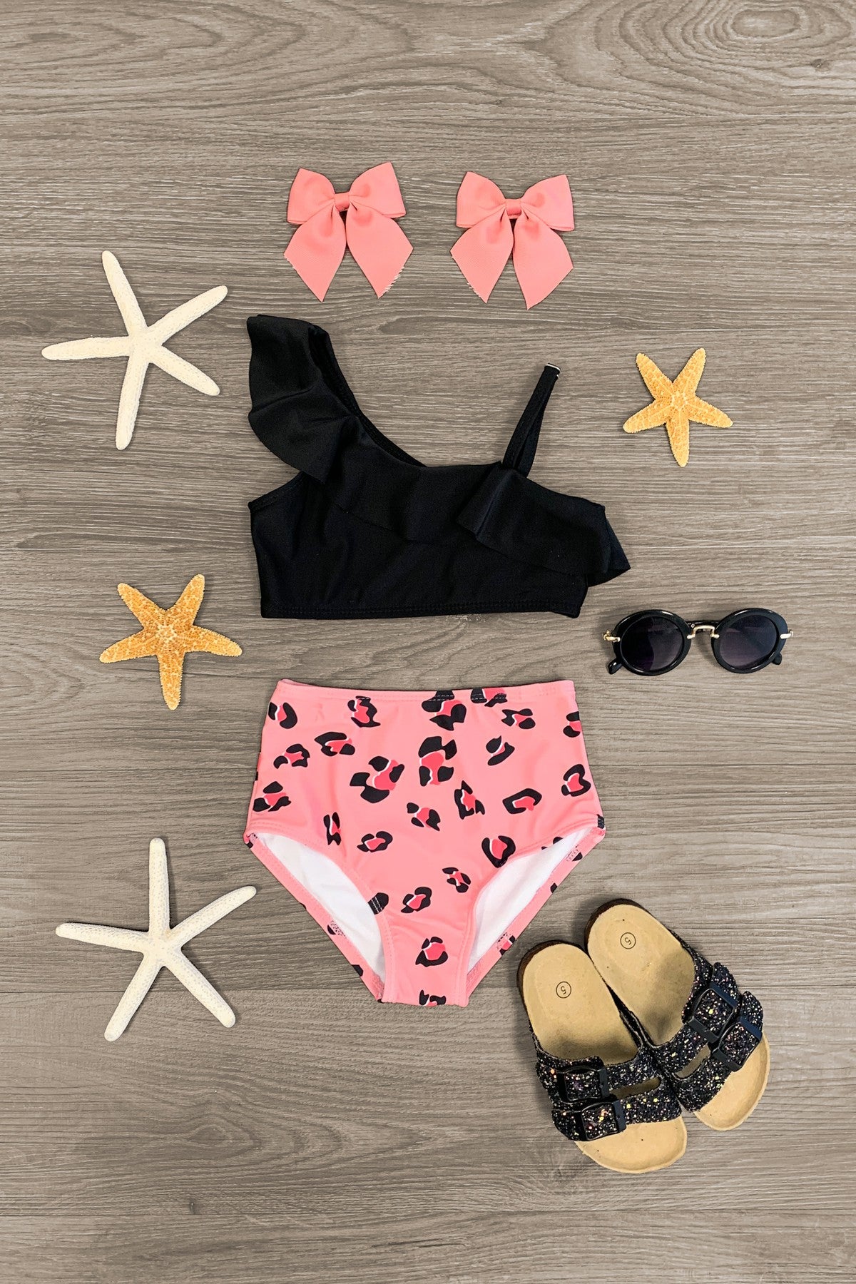 Black & Pink Cheetah One Shoulder Bikini - Sparkle in Pink