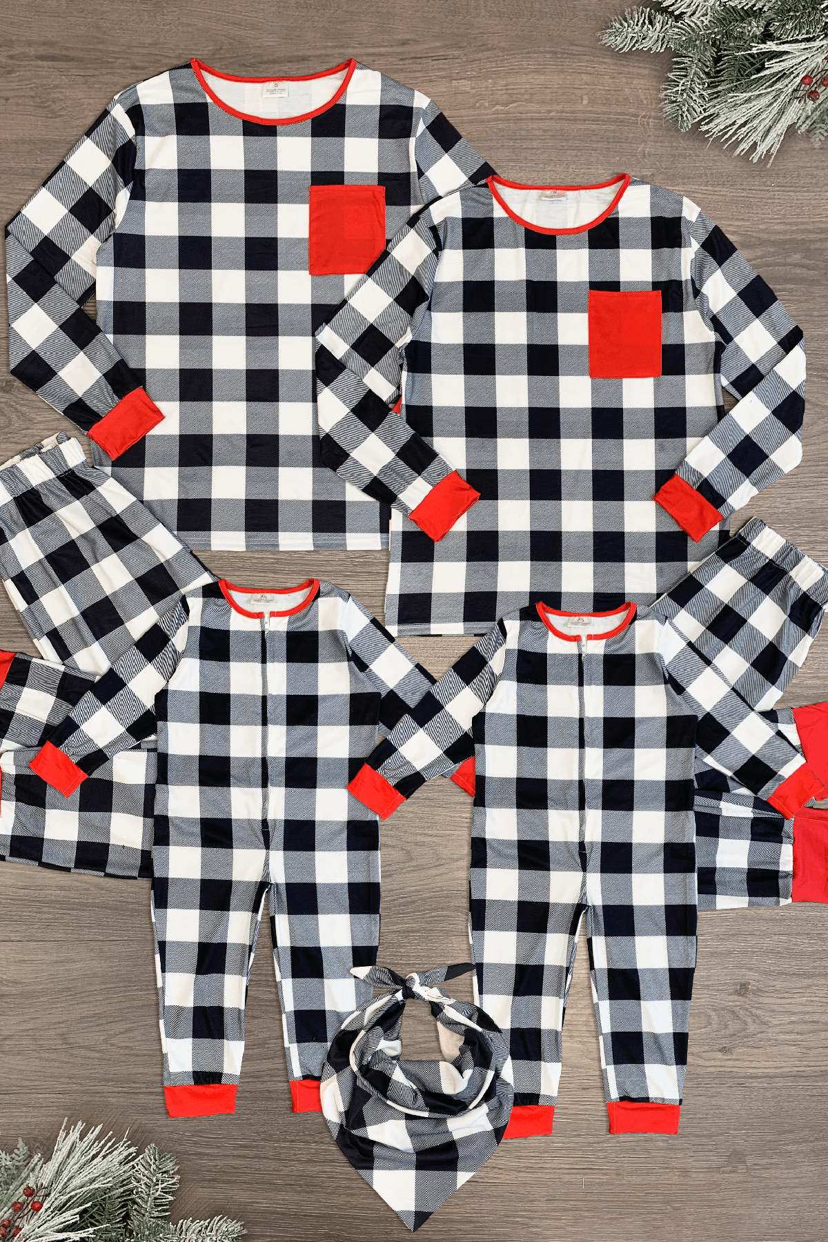 Black White Buffalo Plaid Pajamas AND PET BANDANA