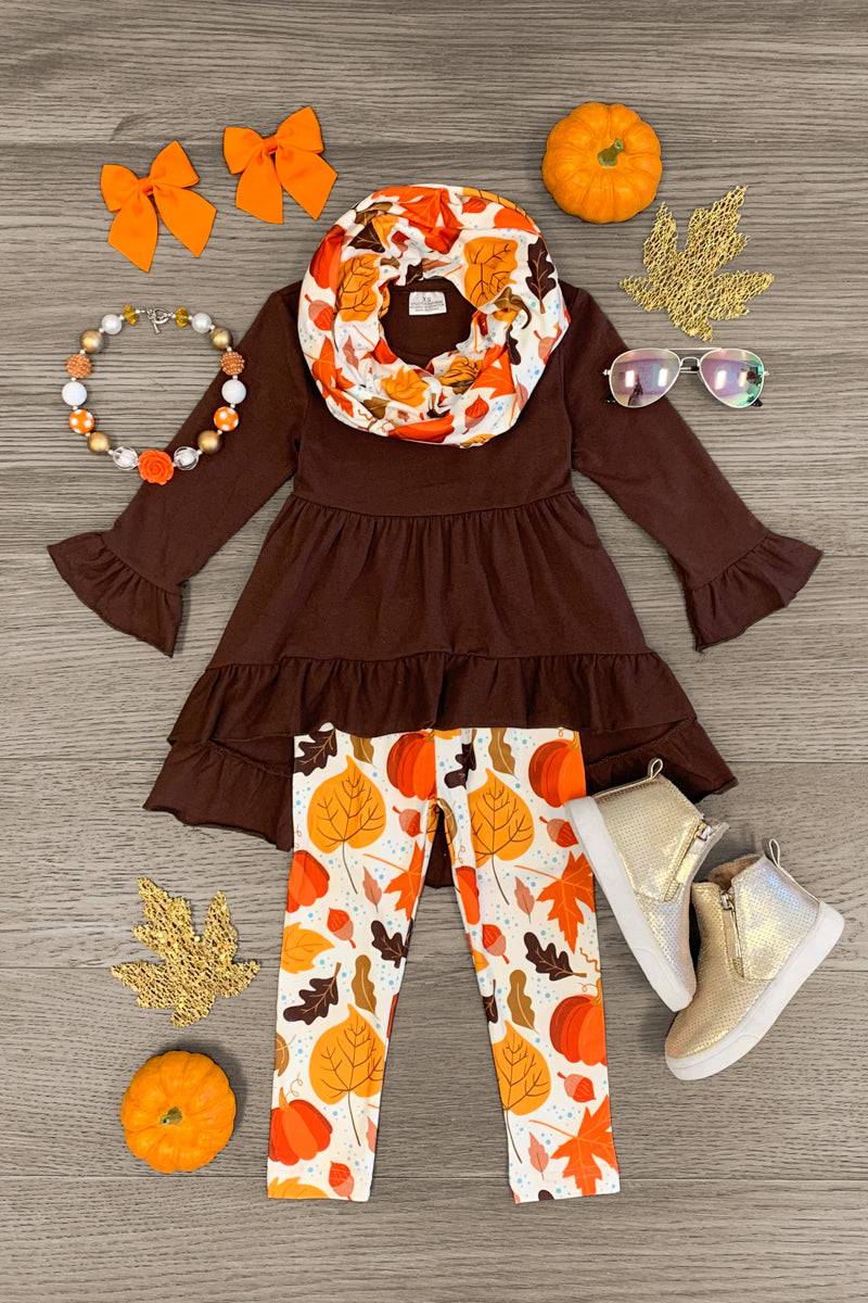 Fall Leaves Pumpkins Scarf Set Girls' Fall Clothing – Sparkle