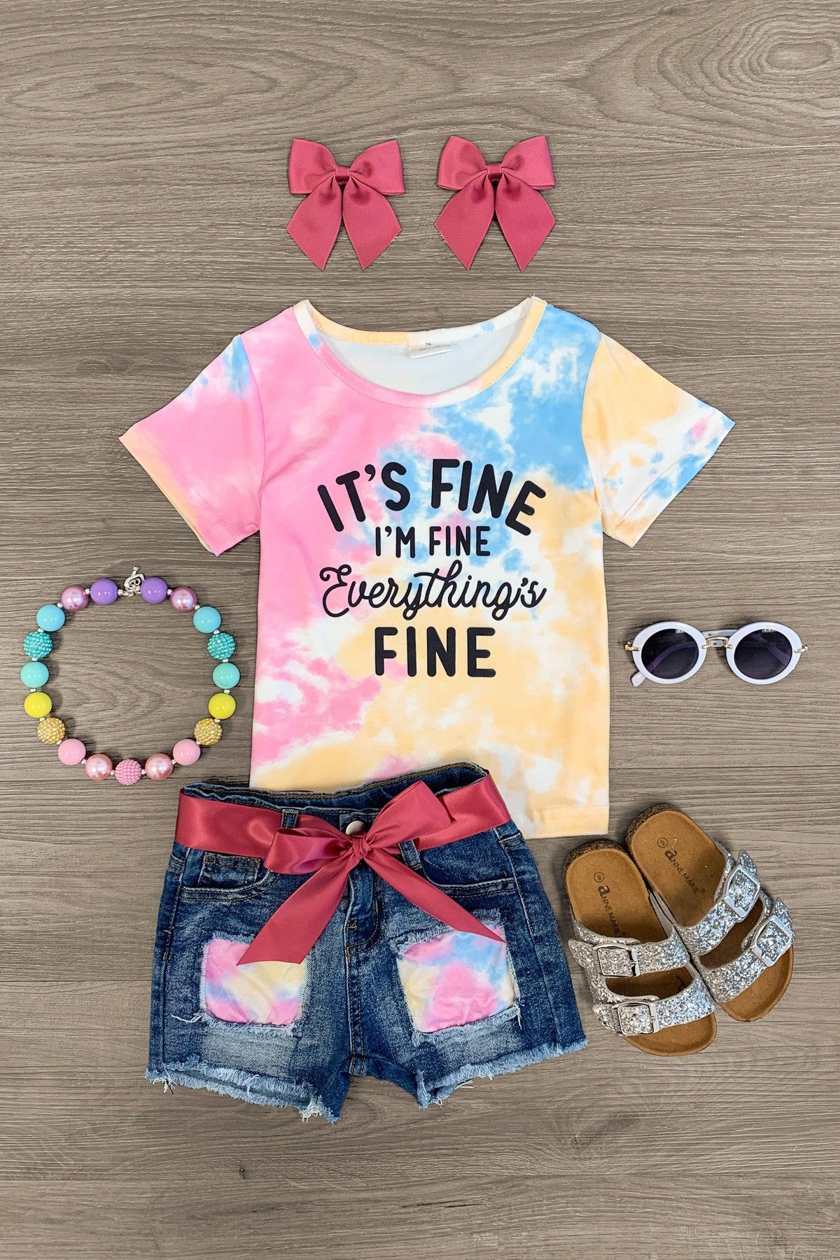 "It's Fine I'm Fine Everything's Fine"  Pastel Short Set - Sparkle in Pink