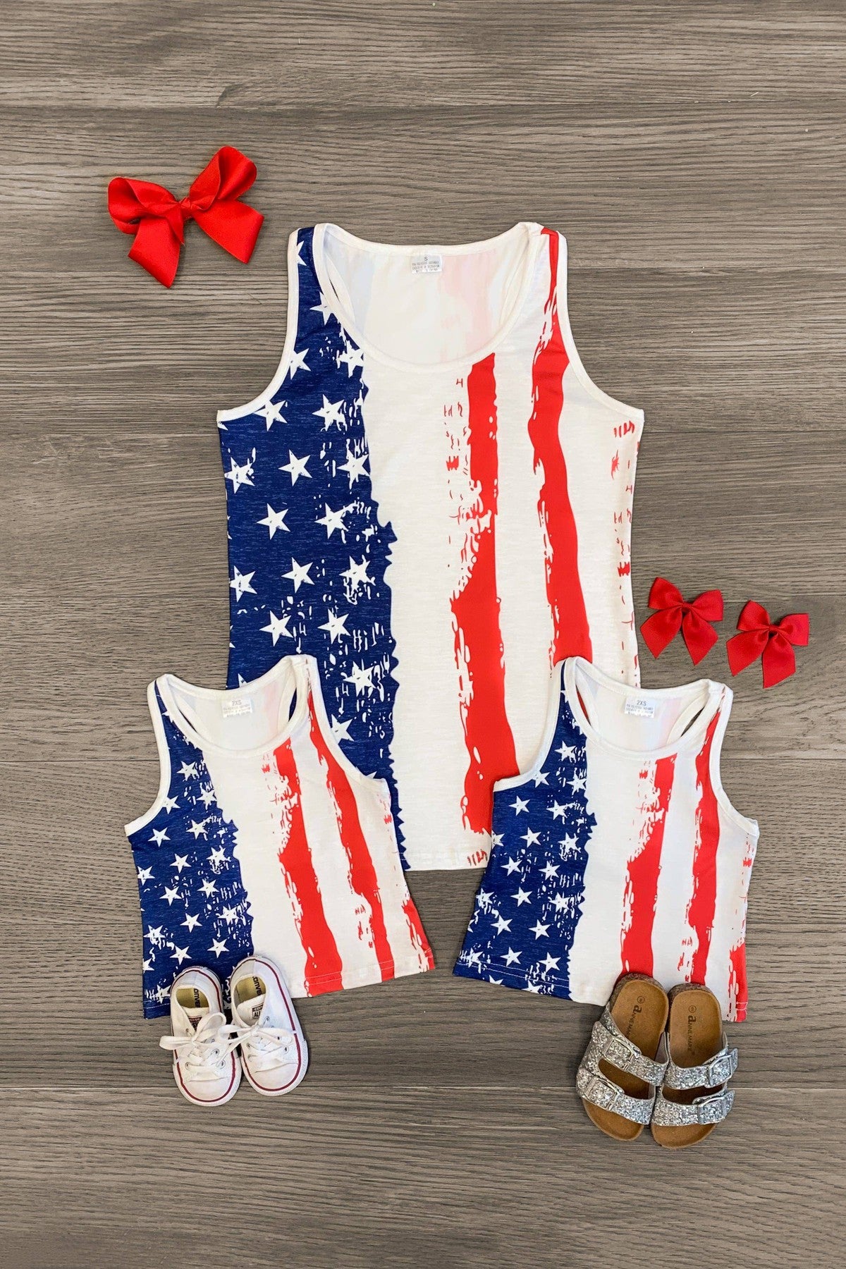 Mom & Kid - Patriotic Distressed Flag Tank Top