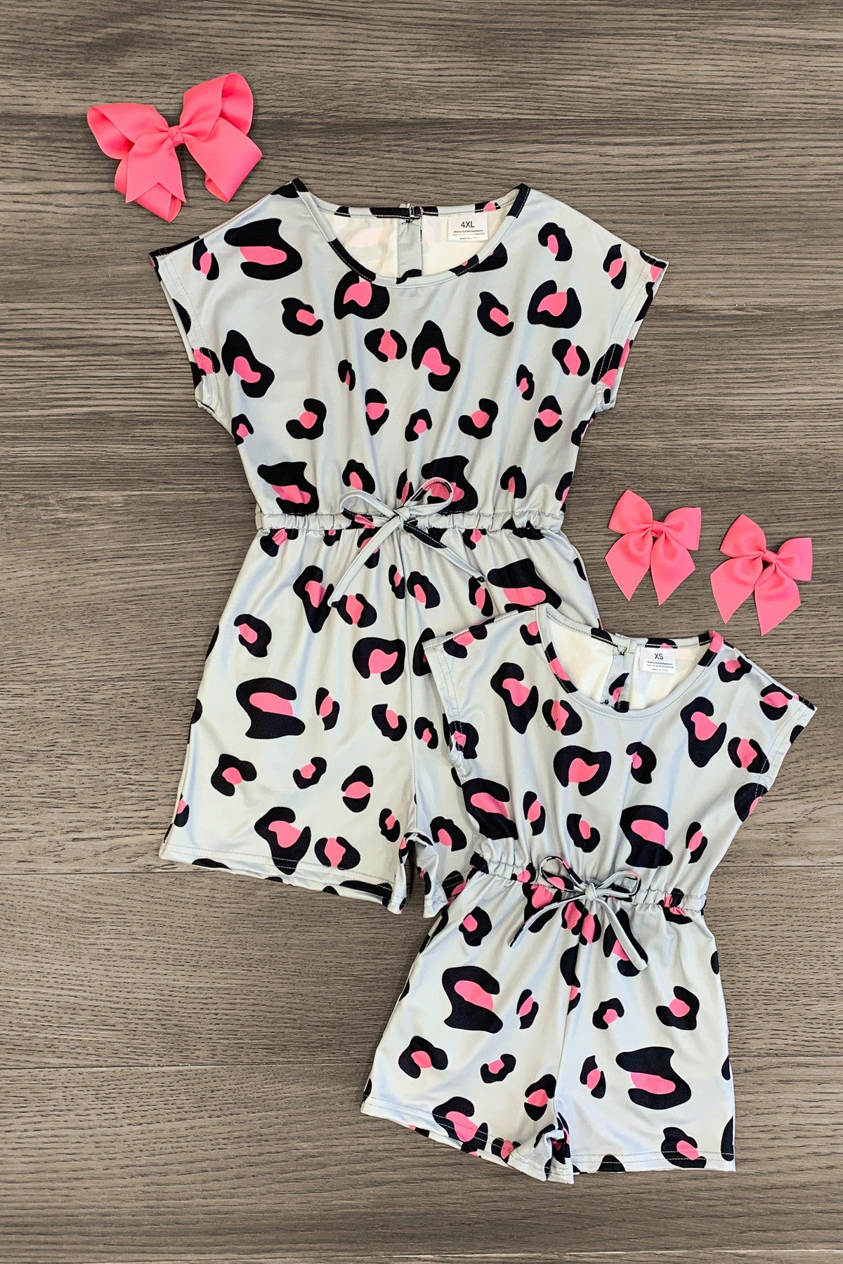 Mom & Me - Gray & Pink Cheetah Romper - Sparkle in Pink