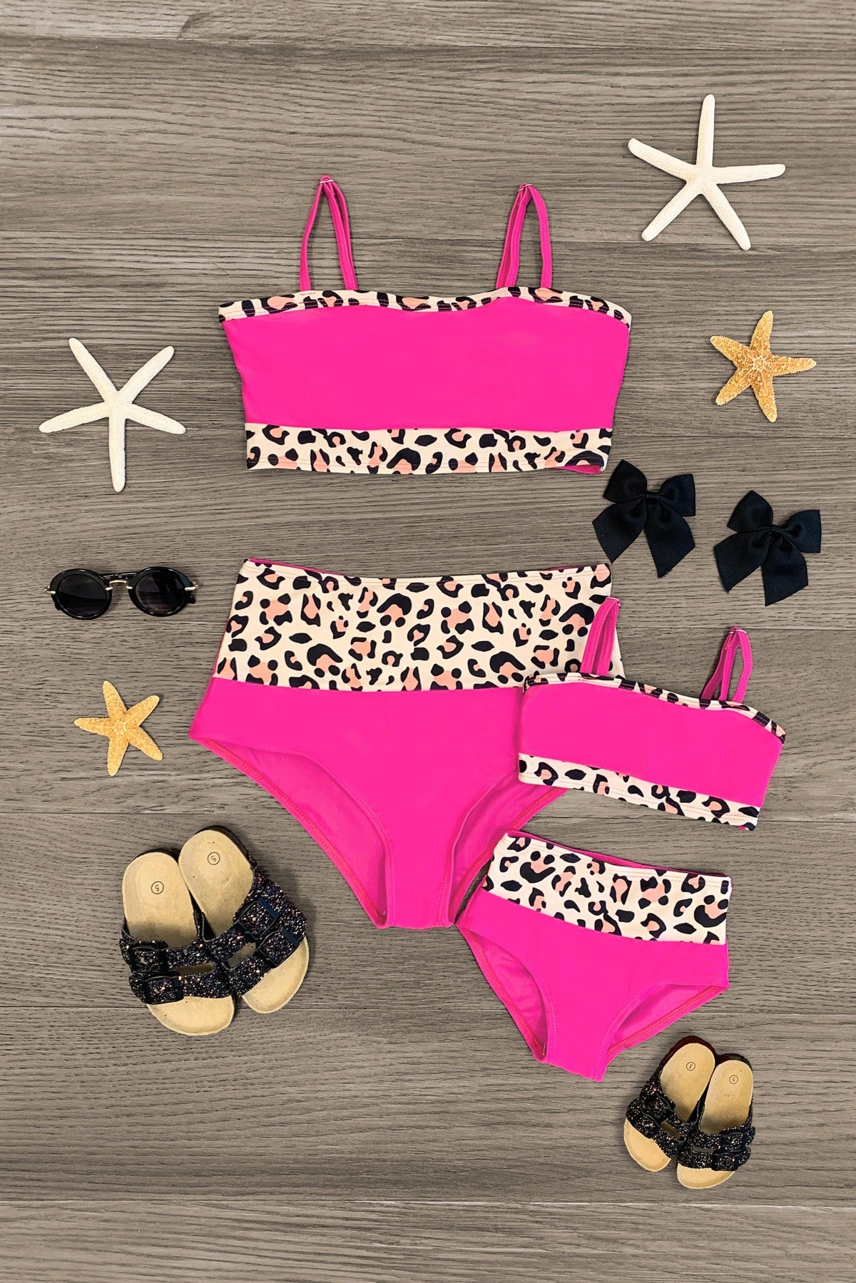 Mom & Me - Hot Pink Leopard Bandeau Bikini - Sparkle in Pink
