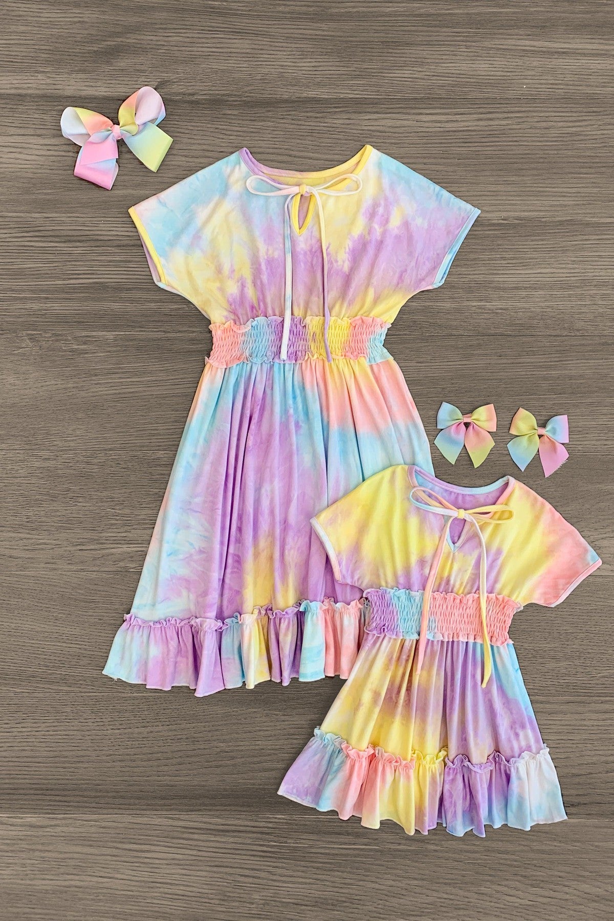 Mom & Me - Pastel Tie Dye Ruffle Dress