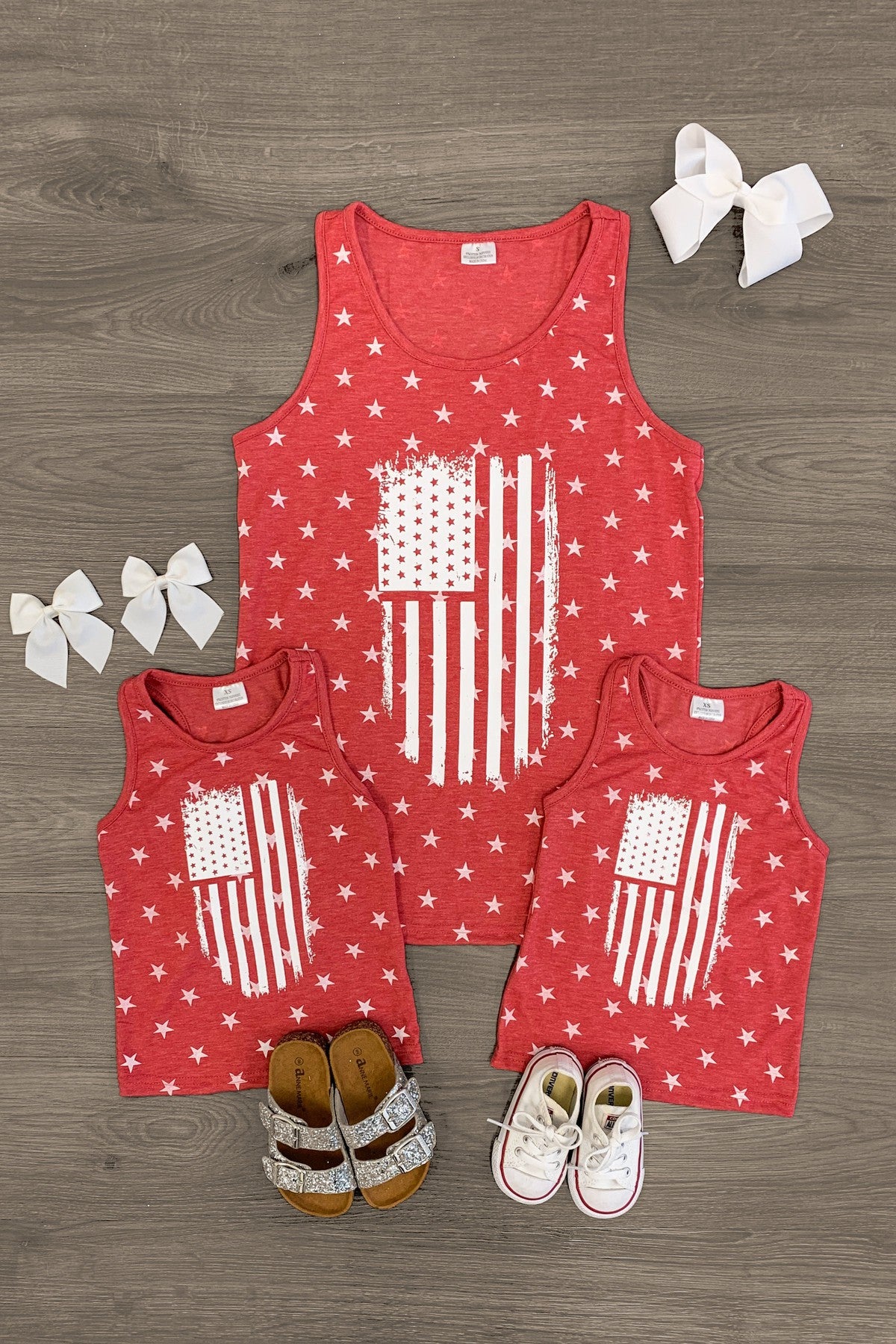 Mom & Me - Red Distressed Flag Tank Top - Sparkle in Pink