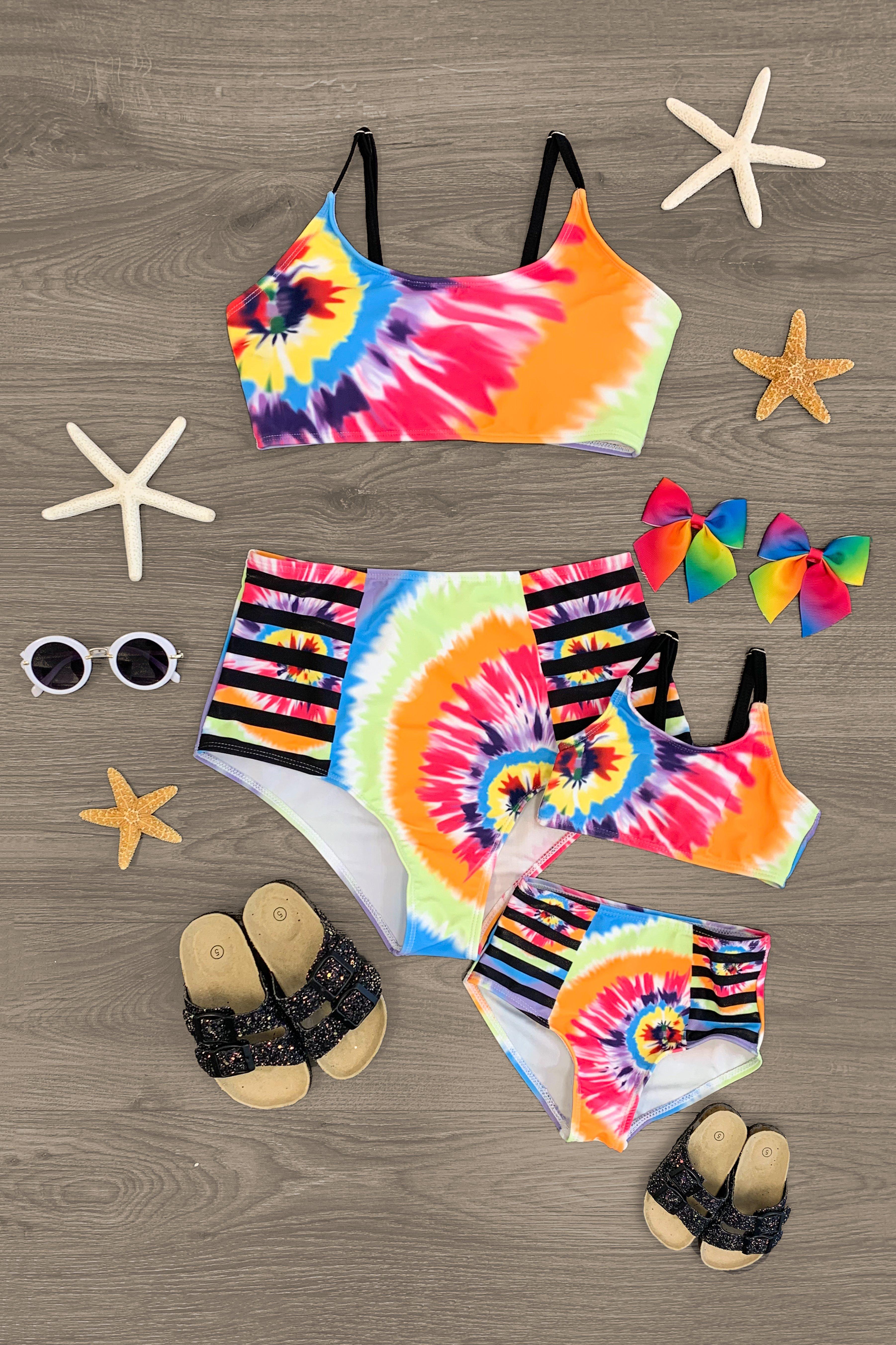 Mom & Me - Spiral Tie Dye Striped Bikini