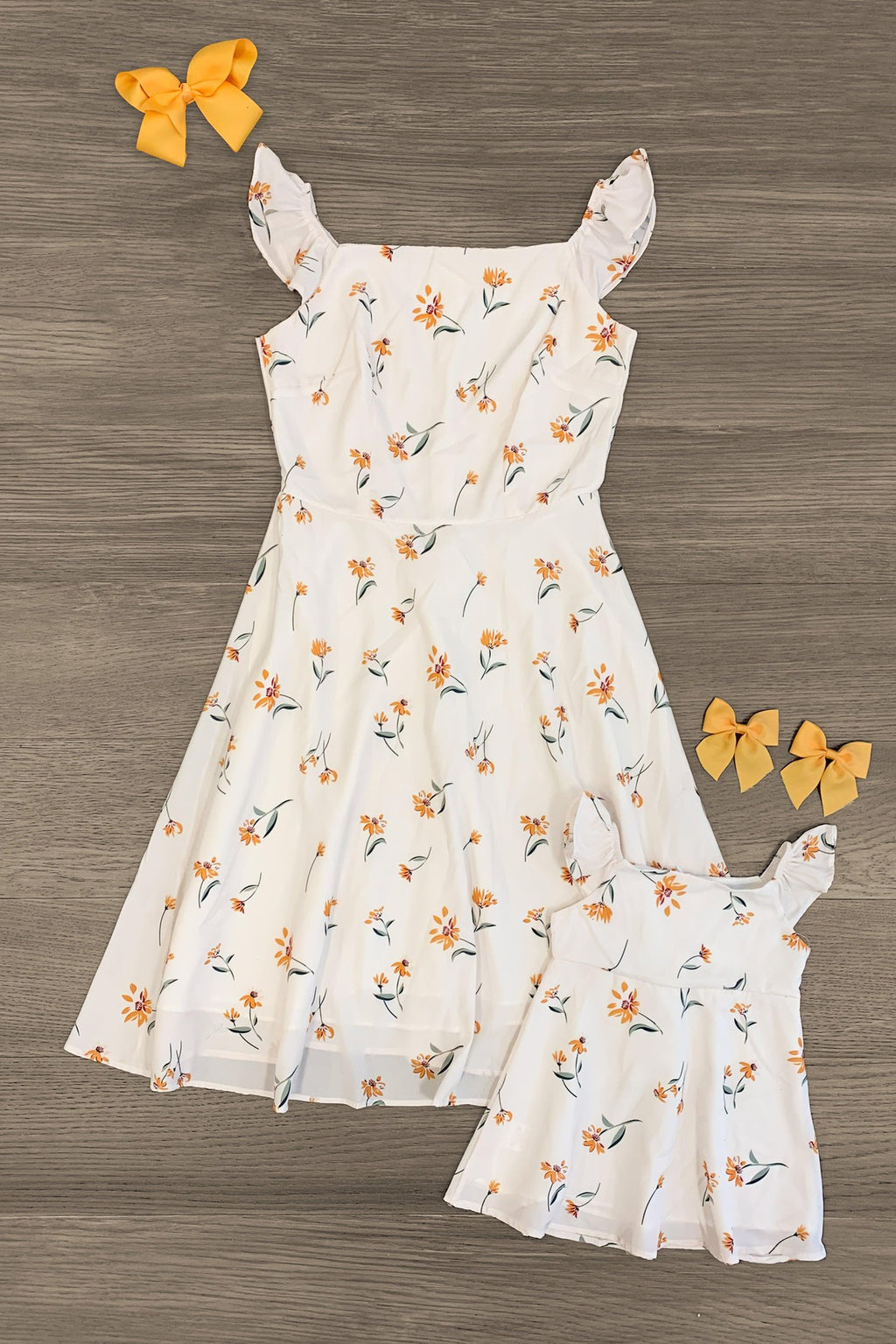 Mom & Me - White & Yellow Floral Dresses - Sparkle in Pink