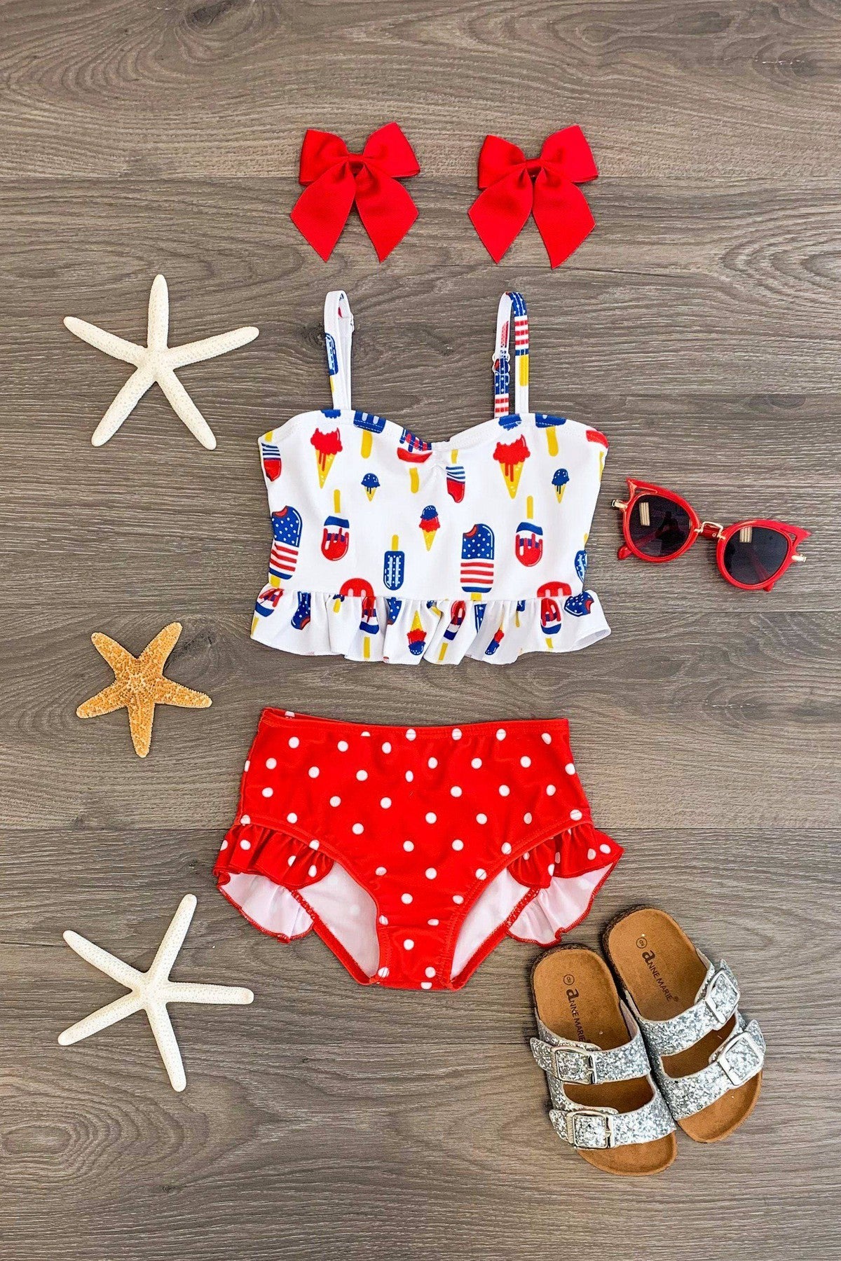 Patriotic Popsicle High-Waisted Swimsuit Set - Sparkle in Pink
