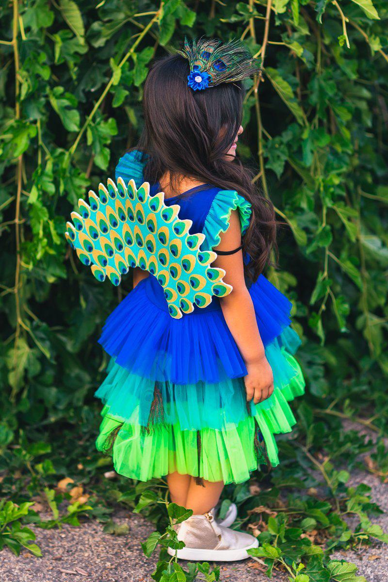 ReliBeauty Disfraz de pavo real para niñas con alas de plumas