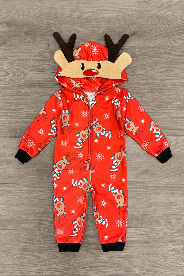 Red Reindeer Family Onesie Pajamas- & PET BANDANA! - Sparkle in Pink
