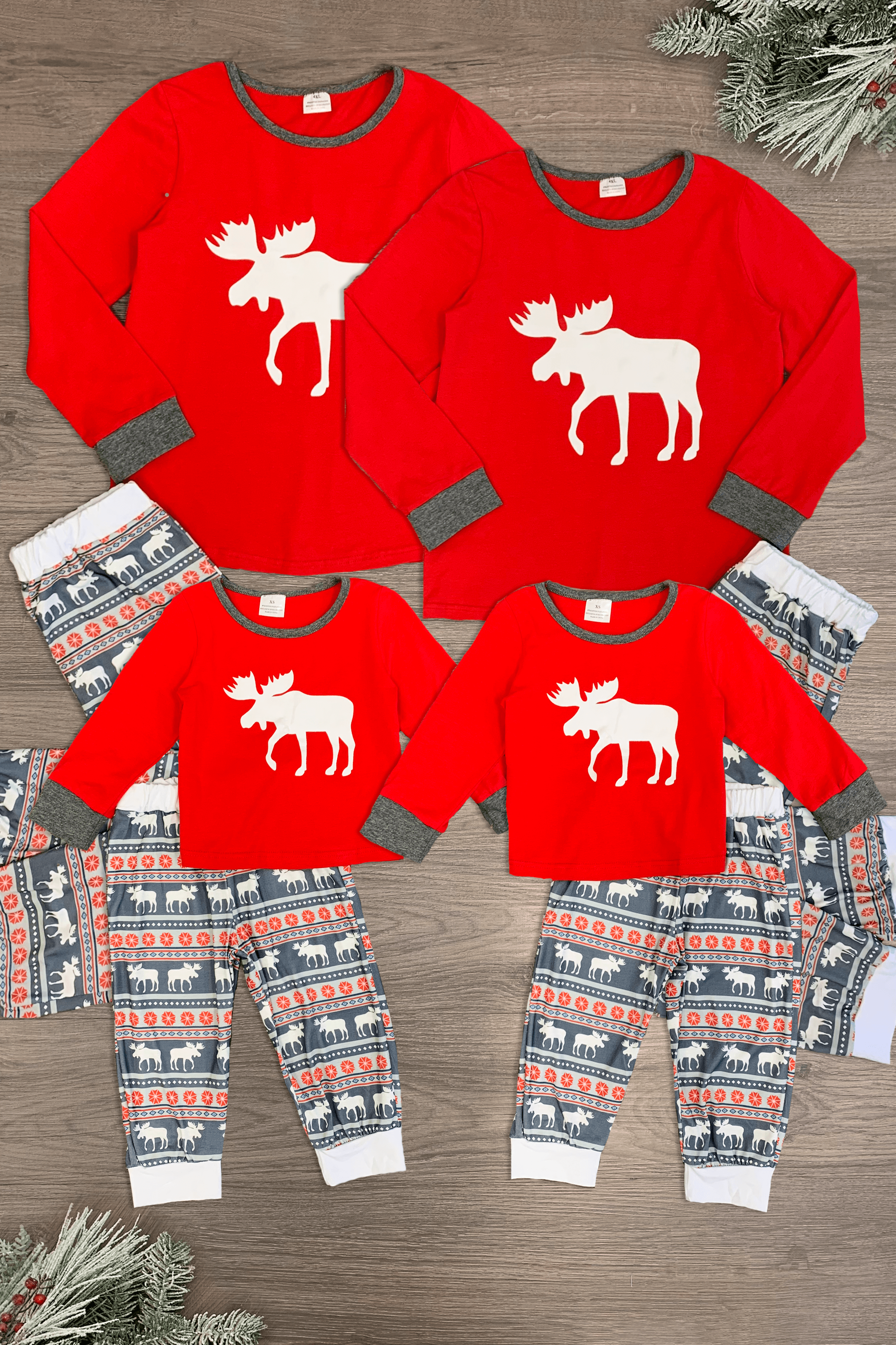 Red White Moose Family Pajama Set