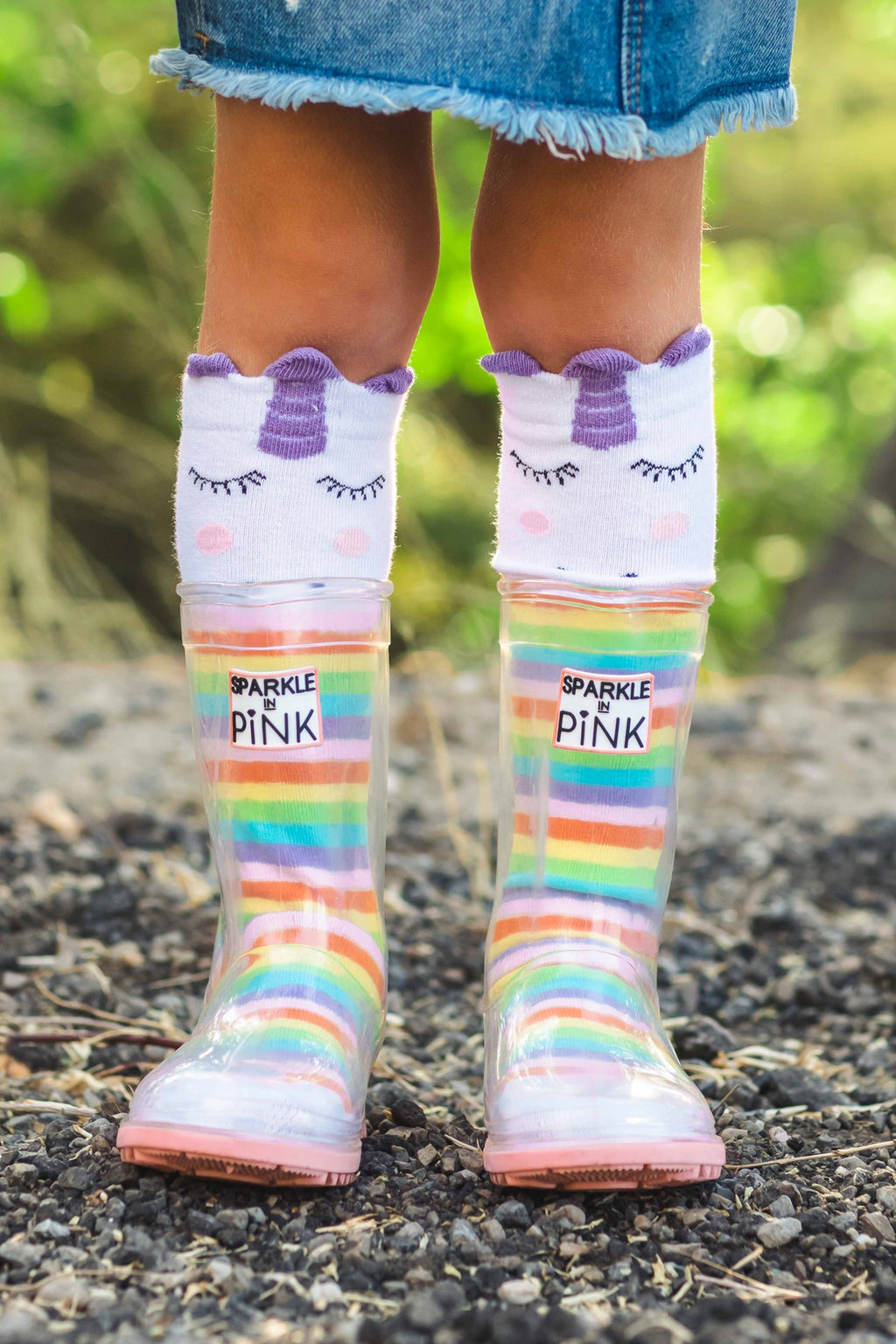 Sparkle In Pink Clear Rubber Boots with Colored Soles - Sparkle in Pink