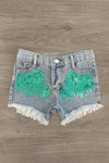 Mint Sequin Denim Shorts - Sparkle in Pink