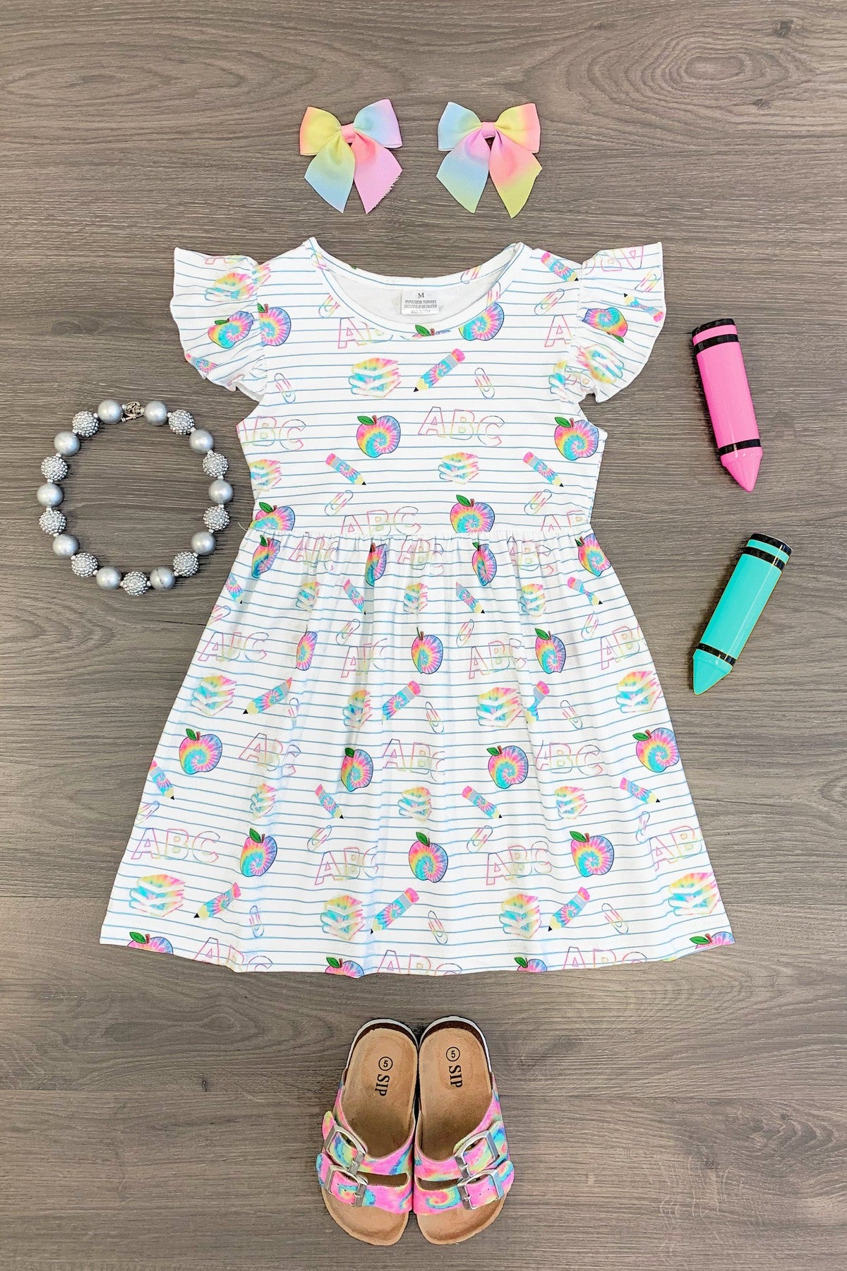 White & Rainbow Tie Dye School Dress
