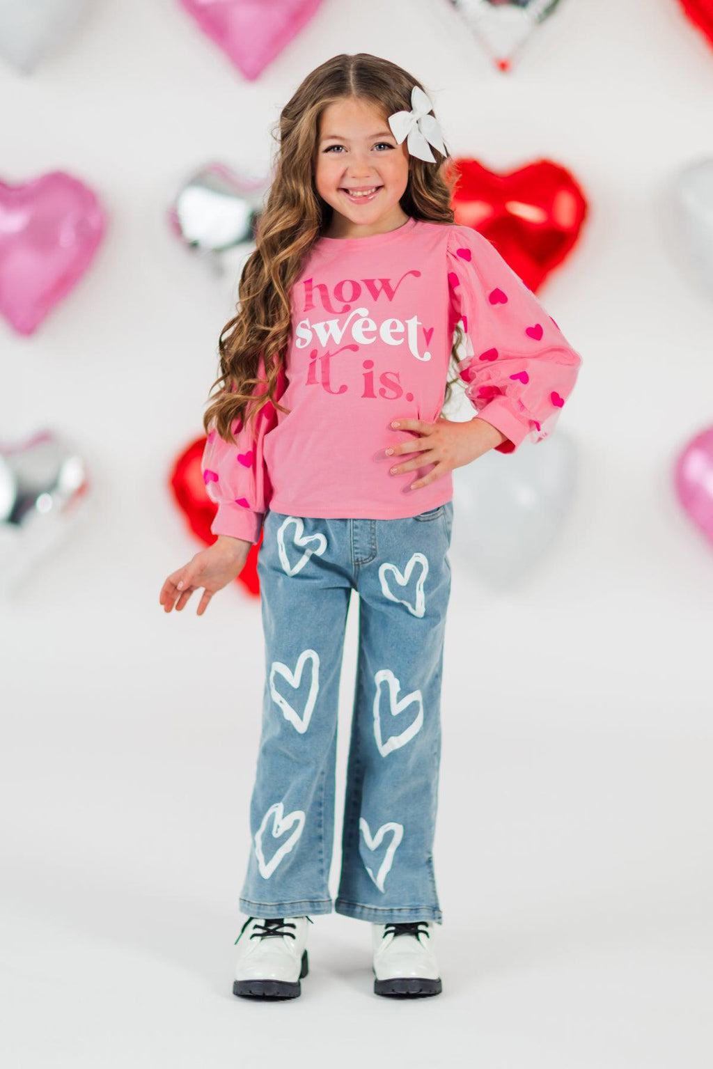 "How Sweet It Is" Heart Denim Pant Set | Sparkle in Pink