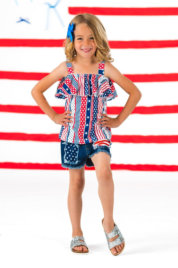 Stars & Stripes Denim Short Set | Sparkle in Pink