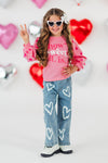 "How Sweet It Is" Heart Denim Pant Set | Sparkle in Pink