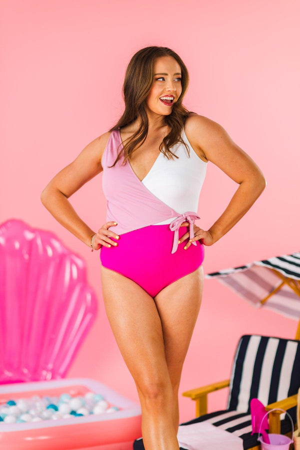 Mom & Me - Pink & White One Piece Swimsuit | Sparkle in Pink