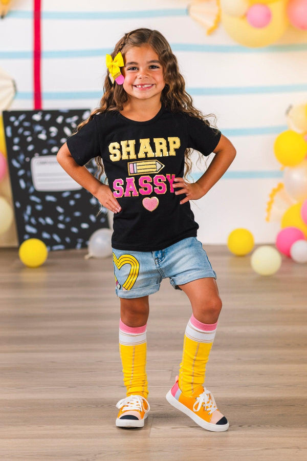 "Sharp & Sassy" Denim Short Set | Sparkle in Pink