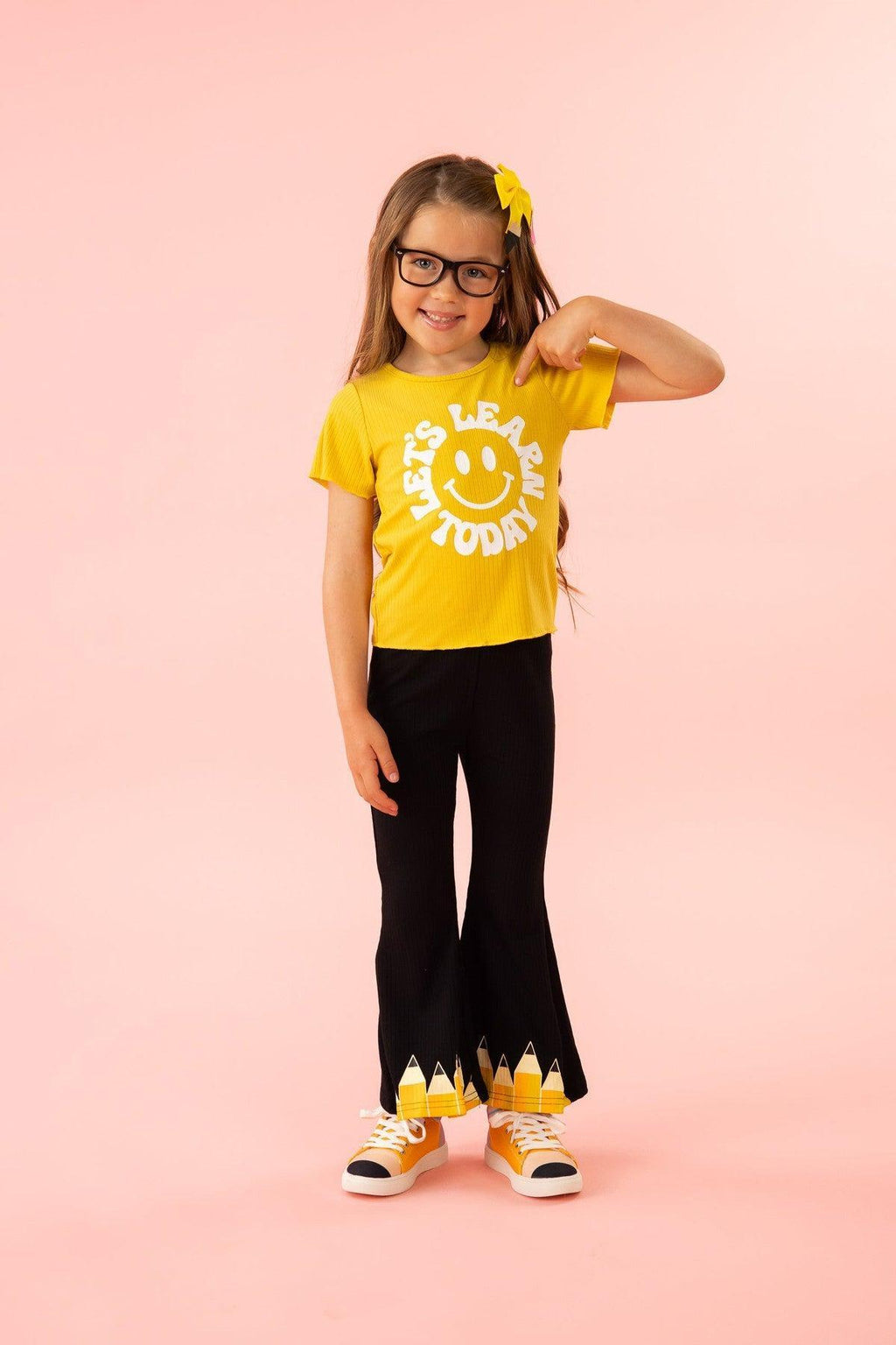"Let's Learn Today" Pencil Bell Bottom Set | Sparkle in Pink