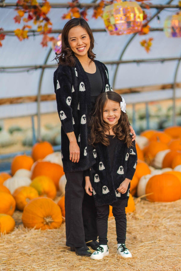 Mom & Me - Cozy Black Ghost Cardigan