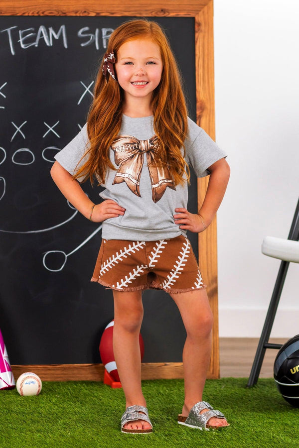 Bow Football Denim Short Set | Sparkle in Pink