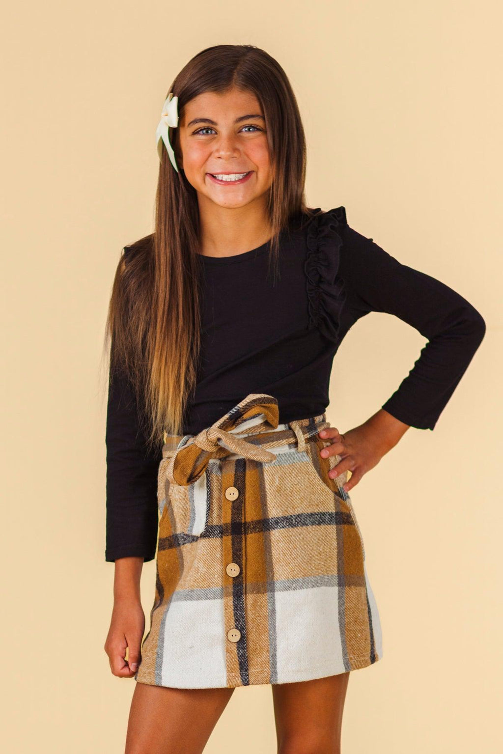 Black & Brown Plaid Flannel Skirt Set | Sparkle in Pink