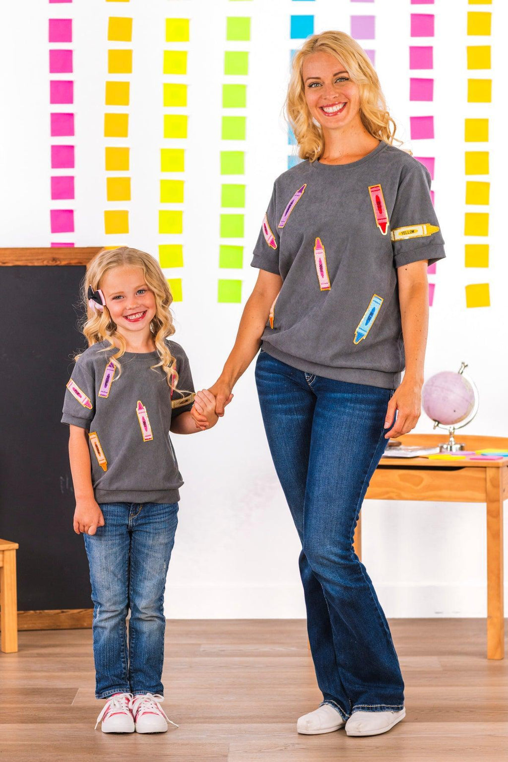 Mom & Me - Gray Corduroy Crayon Top | Sparkle in Pink