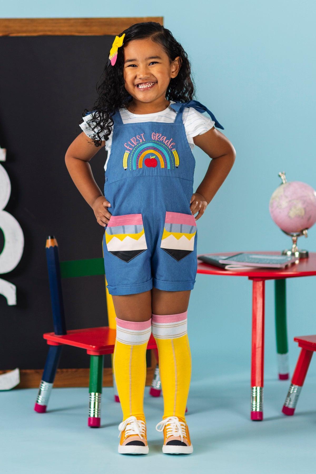 "Preschool - 6th Grade" Embroidered Romper Set