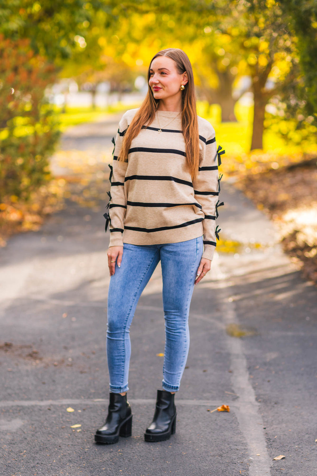 Mom & Me - Striped Bow Sweater & Denim Pant Set