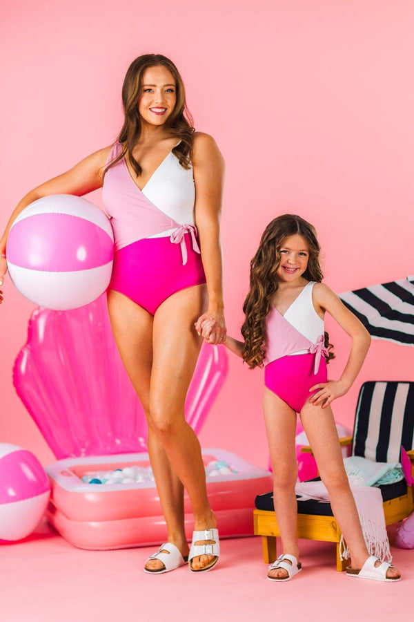 Mom & Me - Pink & White One Piece Swimsuit | Sparkle in Pink