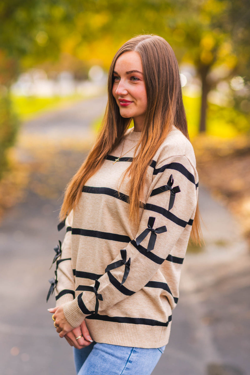 Mom & Me - Striped Bow Sweater & Denim Pant Set