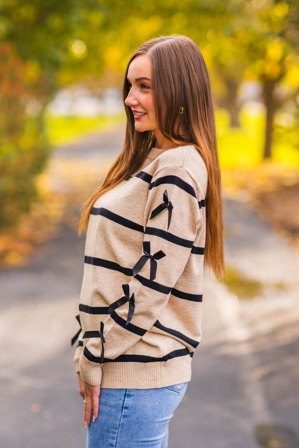 Mom & Me - Striped Bow Sweater & Denim Pant Set