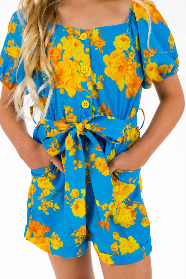 Blue & Marigold Romper - Sparkle in Pink