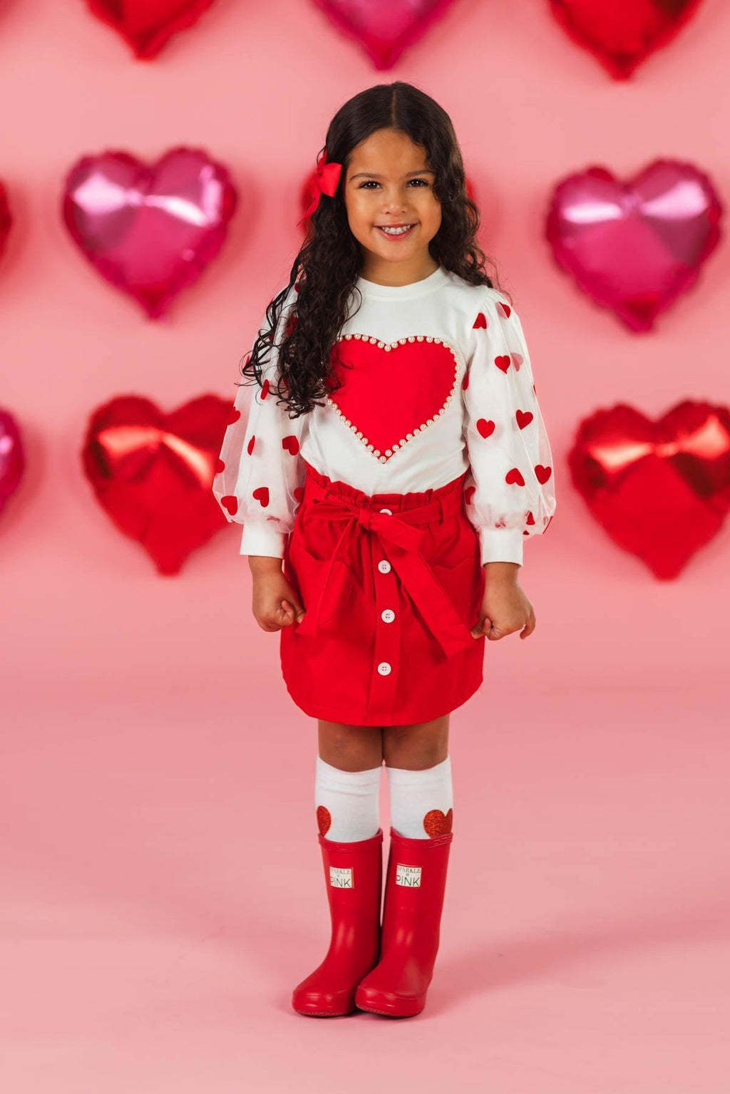 Hearts & Pearls Red Skirt Set or Onesie