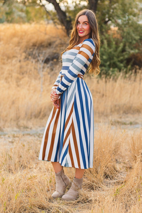 Mom & Me - Blue & White Striped Dress | Sparkle in Pink