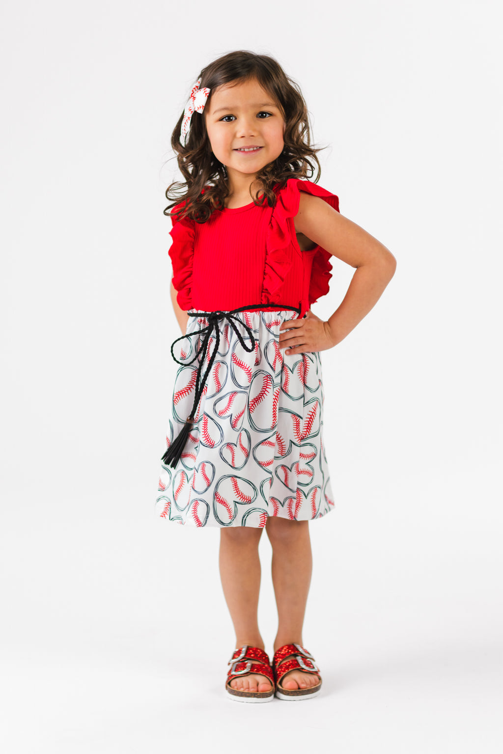 Red & White Baseball Heart Dress | Sparkle in Pink