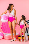 Mom & Me - Pink & White One Piece Swimsuit | Sparkle in Pink
