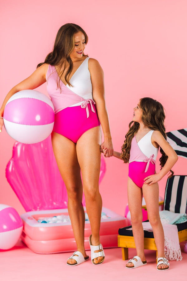 Mom & Me - Pink & White One Piece Swimsuit | Sparkle in Pink