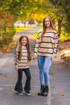 Mom & Me - Striped Bow Sweater & Denim Pant Set