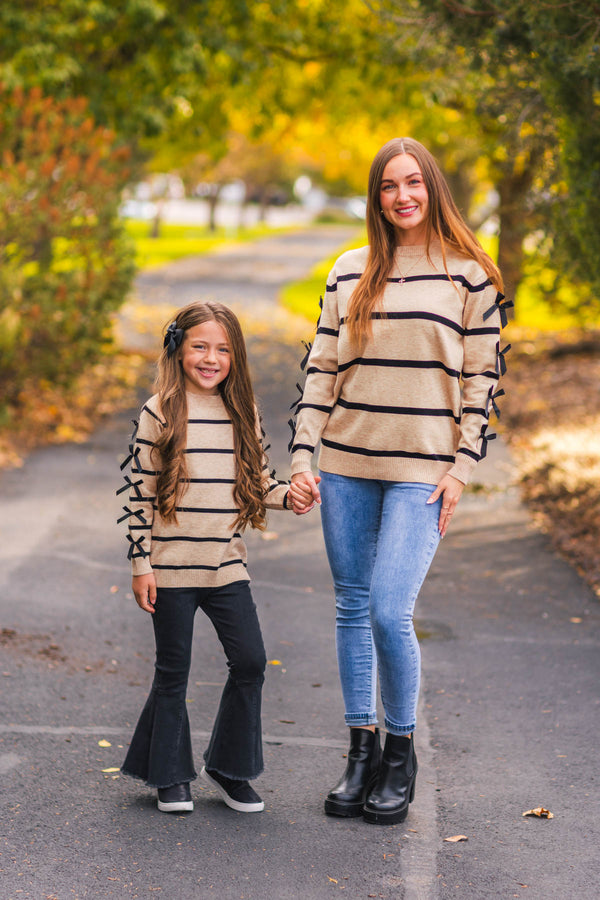 Mom & Me - Striped Bow Sweater & Denim Pant Set