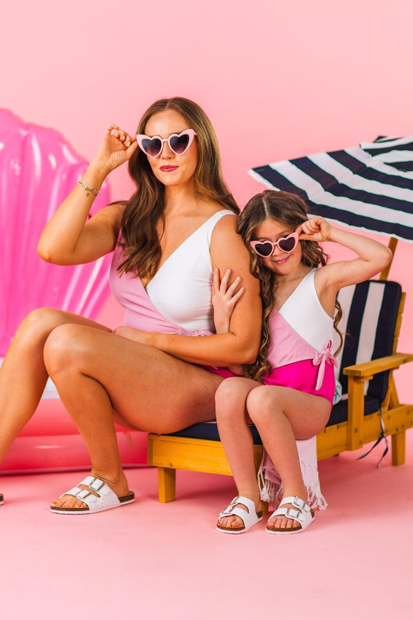 Mom & Me - Pink & White One Piece Swimsuit | Sparkle in Pink