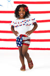 White Pom Pom Sequin Flag Short Set | Sparkle in Pink